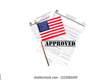 US Citizen Ship Application. USA Application For Citizenship And Resident Alien Paperwork. Politics And Immigration Concepts. 