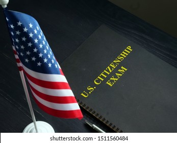 US Citizenship Exam Test And USA Flag.