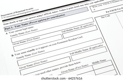 A U.S. Citizenship And Immigration Application  Ready To Be Completed.