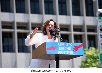 U.S. Congresswoman Maxine Waters and Senator Kamala Harris joined hundreds of protesters in downtown Los Angeles in 2018 to demand the reunification of families separated at the southern boarder. 