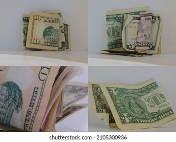 US Currency Bills On A Colorful Background. Business Finance Layout.