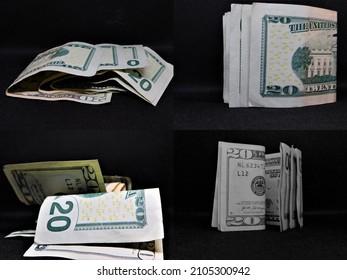 US Currency Bills On A Colorful Background. Business Finance Layout.