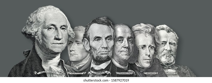 US Currency - Presidents and Founding Fathers of the United states from Dollar Bills