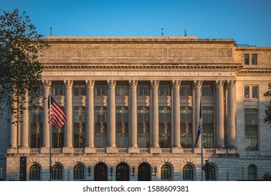 The U.S. Department Of Agriculture Administration Building, Aka The Jamie L. Whitten Building, On The National Mall In Washington, DC At Dusk