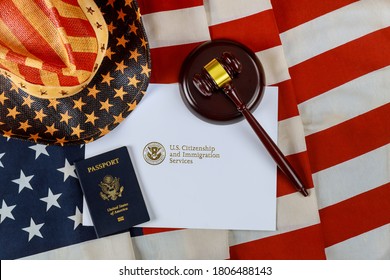 U.S deportation Immigration justice and law concept American flag Official department USCIS Department of homeland Security United States Citizenship Immigration Services