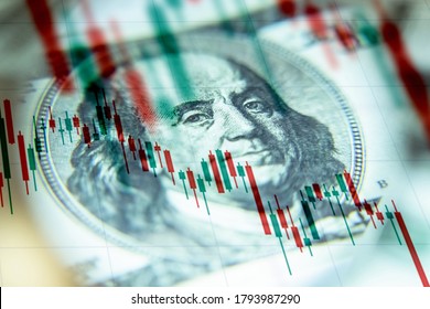 The us dollar against the background of a declining chart. U.S. economy. The economic crisis in America. Decrease in profit. Recession. - Shutterstock ID 1793987290
