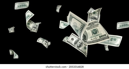 Us dollar. American money, falling cash. Flying hundred dollars isolated on black background - Shutterstock ID 2053316828