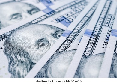 Us dollar. American money, falling cash. Hundred dollars isolated on white background