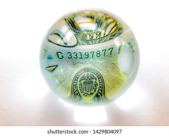 US Dollar Bank Note, United States Detail, Seen Through A Crystal Ball, Creative Concept, Global Business, Banking And Finance