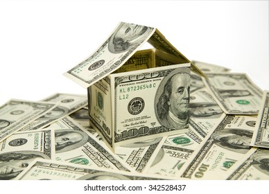 US Dollar Banknotes On Display In The Shape Of A House On The Expansion Of The Money