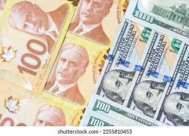 US dollar bills and Canadian dollar bills, banknotes