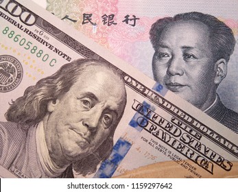 US dollar and chinese yuan. Concept for trade war between China and the USA