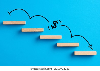 US Dollar Currency Falls Down. Decrease In Exchange Rate, Devaluation And Profits. Recession, Depression And Falling Economy.