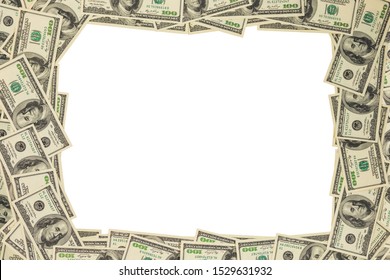 Us Dollar Money Frame Mockup Isolated On White Background,  Numbers Are Different