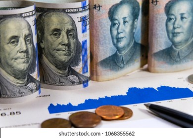 US dollar and Yuan China which its are 2 biggest countries for economic growth.Now America and China announce tariff tax policy to make conflict.