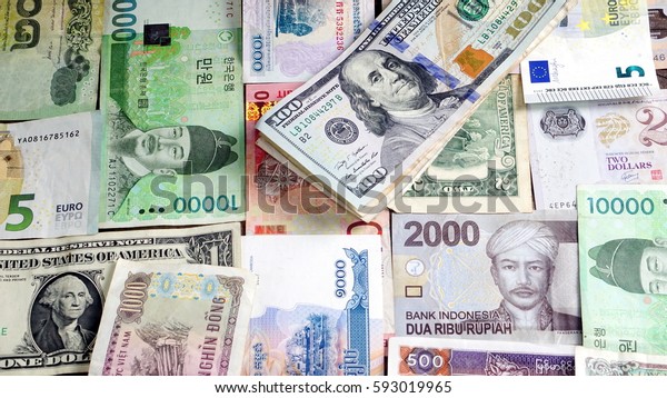 Us Dollars Korean Won Euro Bills Stock Photo Edit Now 593019965 - 