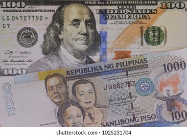 Us Dollars Philippine Peso Banknotes Background Stock Photo 1025231704 ...