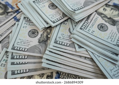 US dollars stack macro view representing business profit, economic power, investment and wealth concept