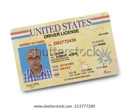 US Driver License Isolated on White Background.