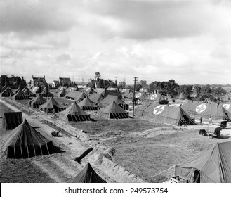 U.S. field hospital in Saint Hilaire Petitville east of Carentan, Normandy. It opened on July 31, 1944. Normandy Campaign, France, World War 2.