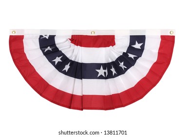 A US Flag Colored Bunting Decoration As Is Popular In Major US Holidays, Isolated On White