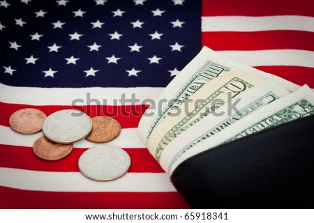 US flag with dollars. Economy and finance concept