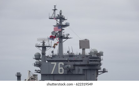 US Flag Flying On Board The USS Ronald Reagan.