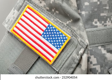 US flag shoulder patch on solder's uniform - studio shot