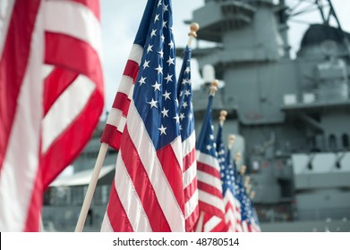 US flags at Pearl Harbor memorial
