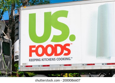 US Foods Sign On Delivery Truck. Keeping Kitchen Cooking Slogan. US Foods Is An American Foodservice Distributor - San Jose, California, USA - 2021