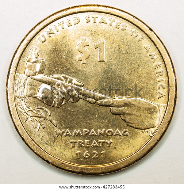 Us Gold Dollar Coin Featuring Treaty Stock Photo (Edit Now) 427283455