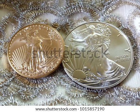 US Gold Eagle and Silver Eagle on Lace