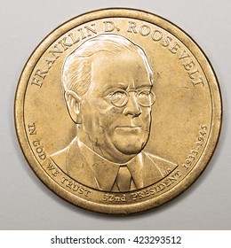 US Gold Presidential Dollar Featuring Franklin D Roosevelt