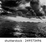 U.S. invasion Fleet along the coast of Leyte Island in the Philippines on D-Day, Oct. 20, 1944. World War 2, Pacific Ocean.