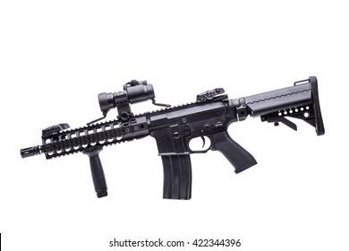 US M16 rifle with optical sight on white background/M16 rifle isolated