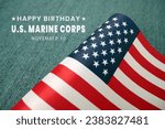 US Marine Corps Birthday greeting card on November 10 with American flag background. Retro style.