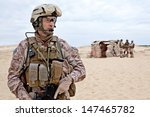 US marines in the desert near the blockpost