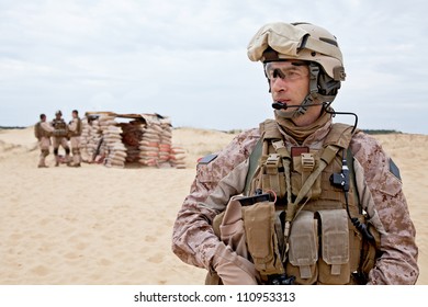 US marines in the desert near the blockpost