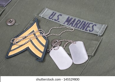 Us Marines Uniform With Blank Dog Tags And Sergeant Rank Patch