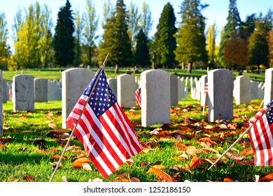 US Military Cemetery Waving The US Flags