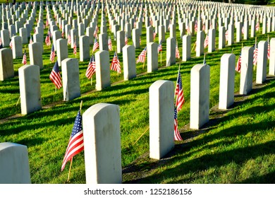 US Military Cemetery Waving The US Flags