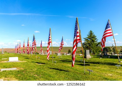 US Military Cemetery Waving The US Flags