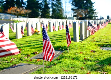 US Military Cemetery Waving The US Flags