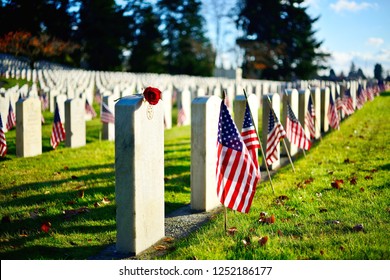 US Military Cemetery Waving The US Flags