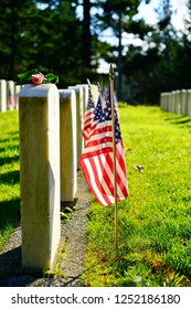 US Military Cemetery Waving The US Flags