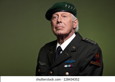 US military general wearing beret. Studio portrait.
