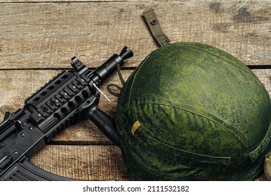 US Military Helmet On Wooden Background Close Up