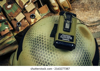 US Military Helmet On Wooden Background Close Up