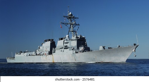 US Navy DDG 51 AEGIS Class Destroyer At Sea