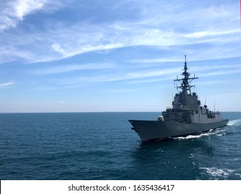 US Navy NATO Ship Sailing At Sea During Nato War Exercises